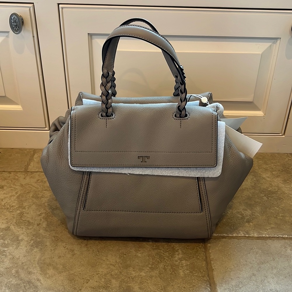 Tory Burch Gray Half Moon Satchel